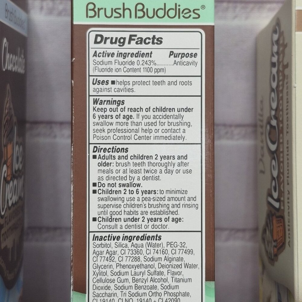 4x Brush Buddies Ice Cream Flavored Toothpaste Cookie Vanilla Mint Chocolate 🍫 - Picture 9 of 11